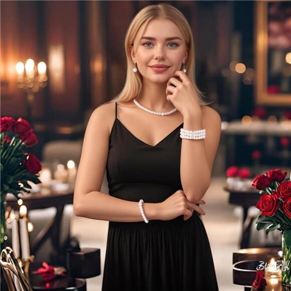 Classic Pearl Jewelry Set – Necklace, Bracelets, and Earrings Collection - Picture 6 of 8